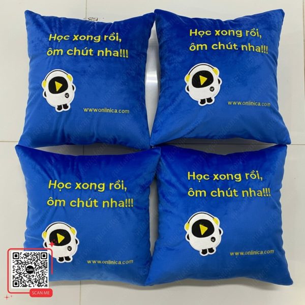 Gối Tựa Lưng Thêu Logo, Chữ Theo Yêu Cầu 5 Gối tựa lưng in logo theo yêu cầu màu xanh dương