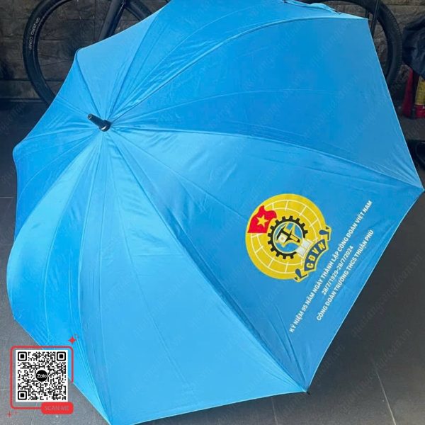 Ô Cầm Tay Kỷ Niệm 95 Năm Thành Lập Công Đoàn 4 Ô cán dài in logo Công đoàn Việt Nam màu xanh