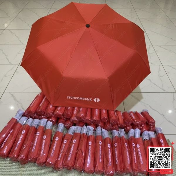 Ô Cầm Tay In Logo Ngân Hàng Techcombank 4 Ô gấp cầm tay đỏ Techcombank