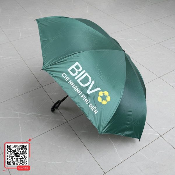 Ô Cầm Tay In Logo Ngân Hàng BIDV Chi Nhánh Phú Diễn 4 Ô gấp xanh lá đậm logo BIDV Phủ Diễn