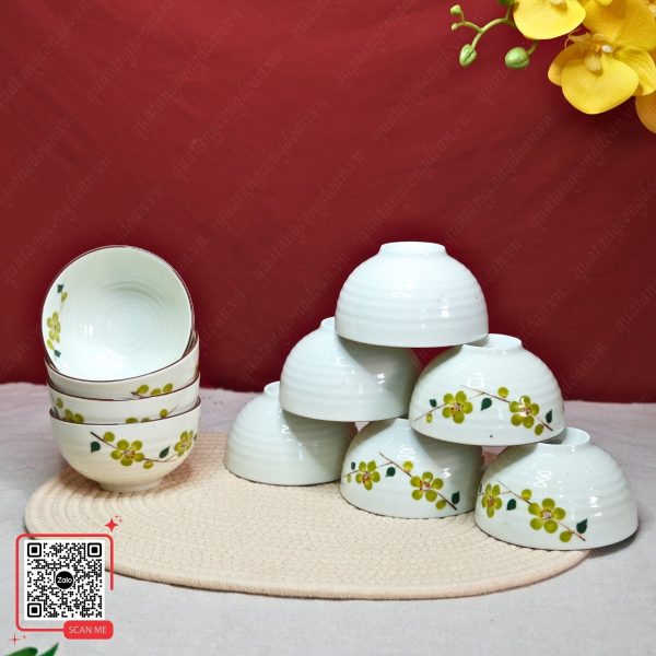 Set 10 Bát Quà Tặng 30/4 - 1/5 Cho CBCNV 5 Set 10 bát cơm men ngà hoa mai vàng