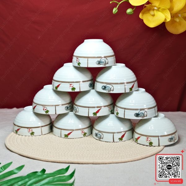 Bộ Bát Bát Tràng Họa Tiết Thỏ & Cà Rốt 5 Set 6 bát gốm sứ Bát Tràng thỏ cà rốt