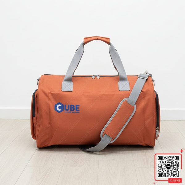 Túi Du Lịch In Logo Công Ty Cube 3 Túi trống thể thao màu cam logo Cube
