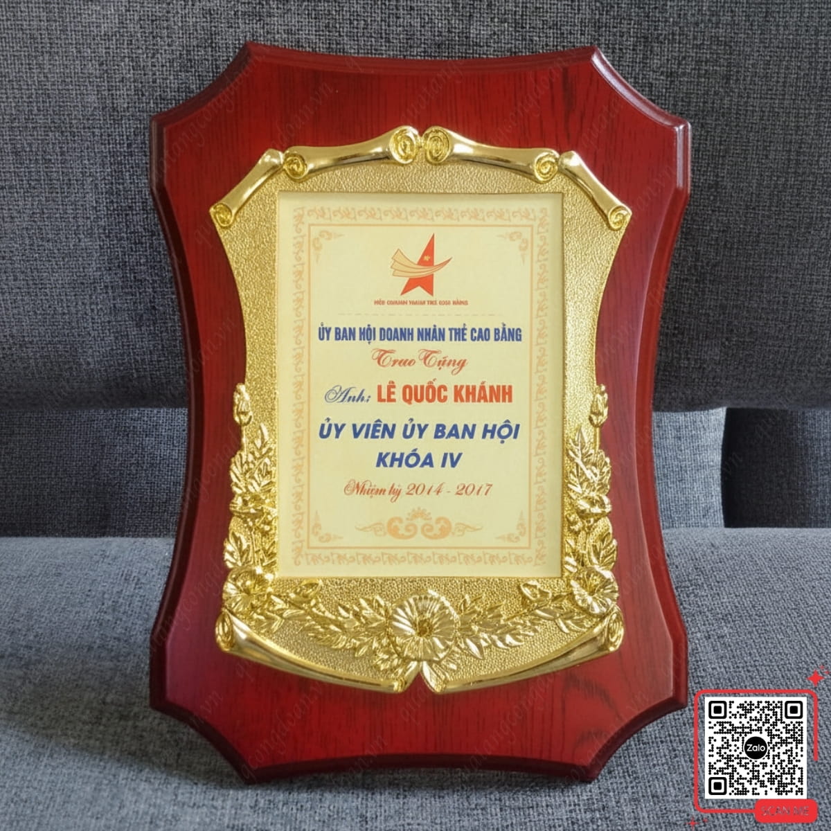 Bảng khen gỗ đồng Hội Doanh nhân Trẻ Cao Bằng