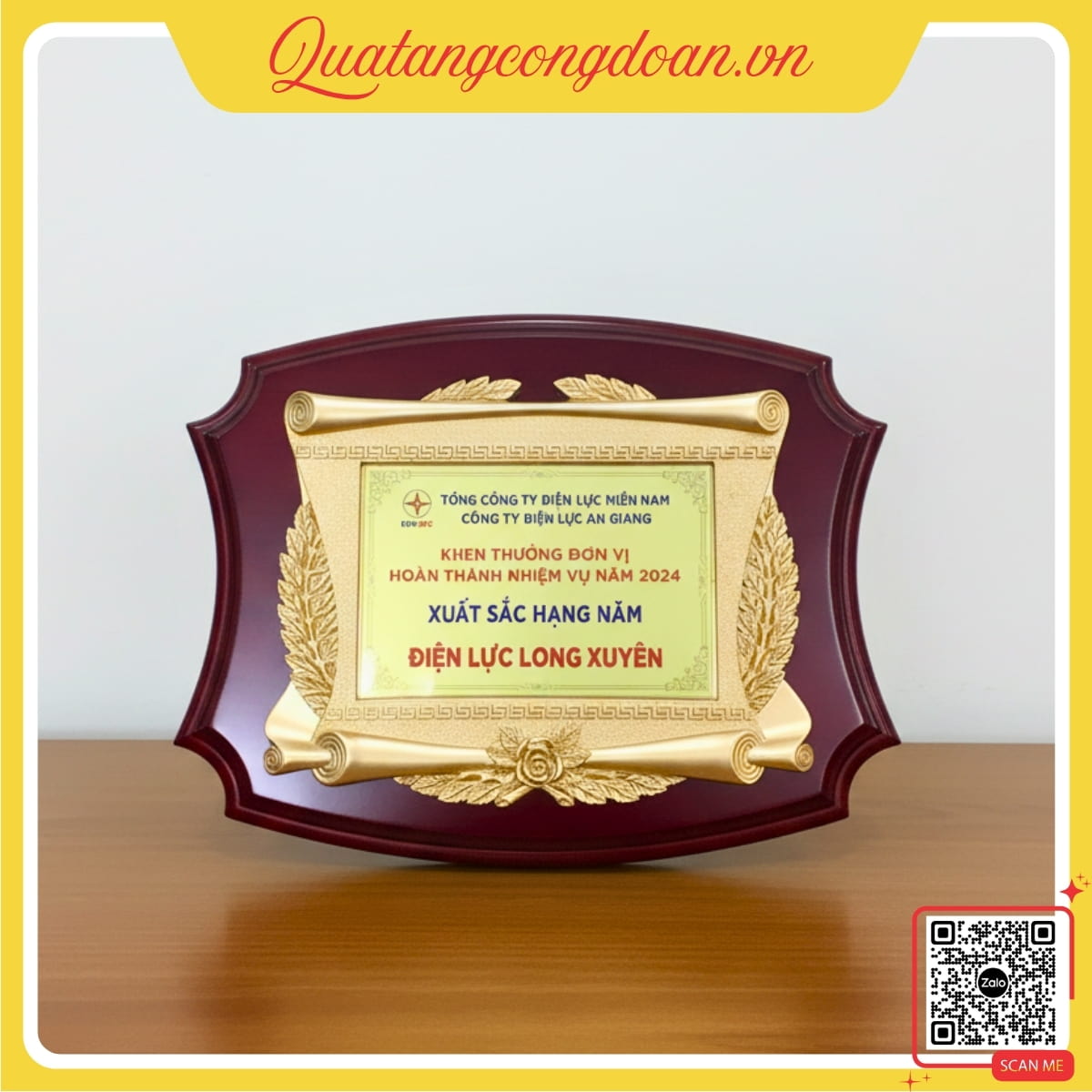 bang-vinh-danh-go-dong-don-vi-xuat-sac-dien-luc-long-xuyen Bảng vinh danh gỗ đồng đơn vị xuất sắc Điện lực Long Xuyên thiết kế trang trọng