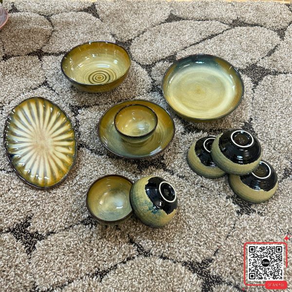 Bộ Bát Đĩa Bát Tràng Men Hỏa Biến Ngọc Trai 15 Bộ 10 bát đĩa Bát Tràng men ngọc trai
