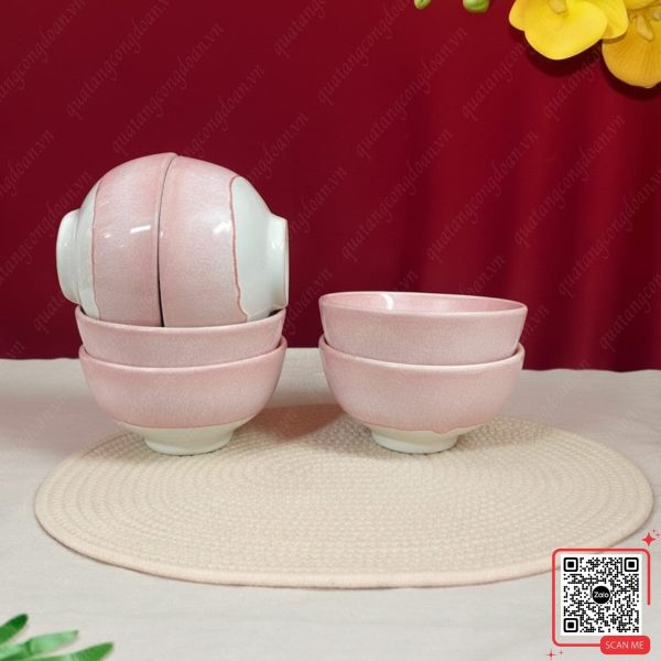 Bộ 6 Bát Bát Tràng Men Hỏa Biến Màu Hồng 3 Bộ 6 bát nhỏ men hỏa biến hồng Bát Tràng