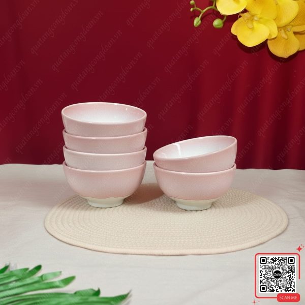 Bộ 6 Bát Bát Tràng Men Hỏa Biến Màu Hồng 5 Bộ bát con men hỏa biến màu hồng