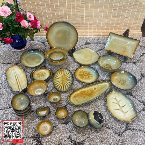 Bộ Bát Đĩa Bát Tràng Men Hỏa Biến Ngọc Trai 3 Bộ đây đủ 26 món bát đĩa Bát Tràng men ngọc trai