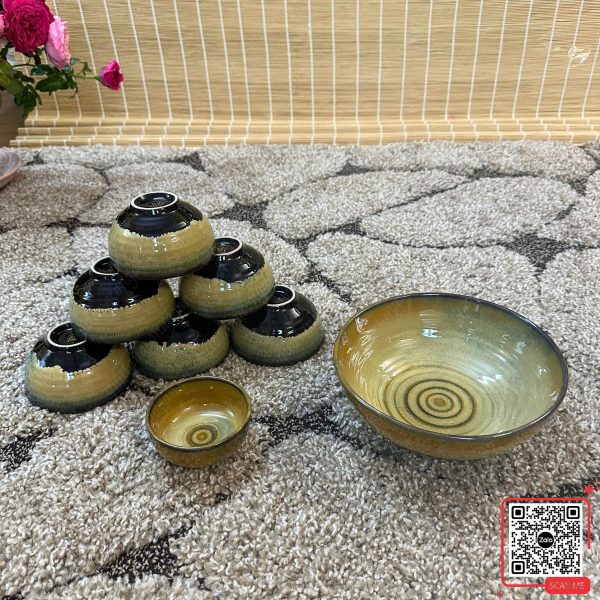 Bộ Bát Đĩa Bát Tràng Men Hỏa Biến Ngọc Trai 6 Set 8 món bát đĩa Bát Tràng men ngọc trai