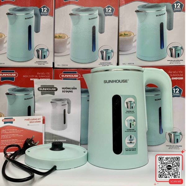 Ấm Siêu Tốc Kỷ Niệm Thành Lập Công Ty SMT 4 Ấm siêu tốc Sunhouse 1.8L màu xanh ngọc sang trọng và tiện dụng