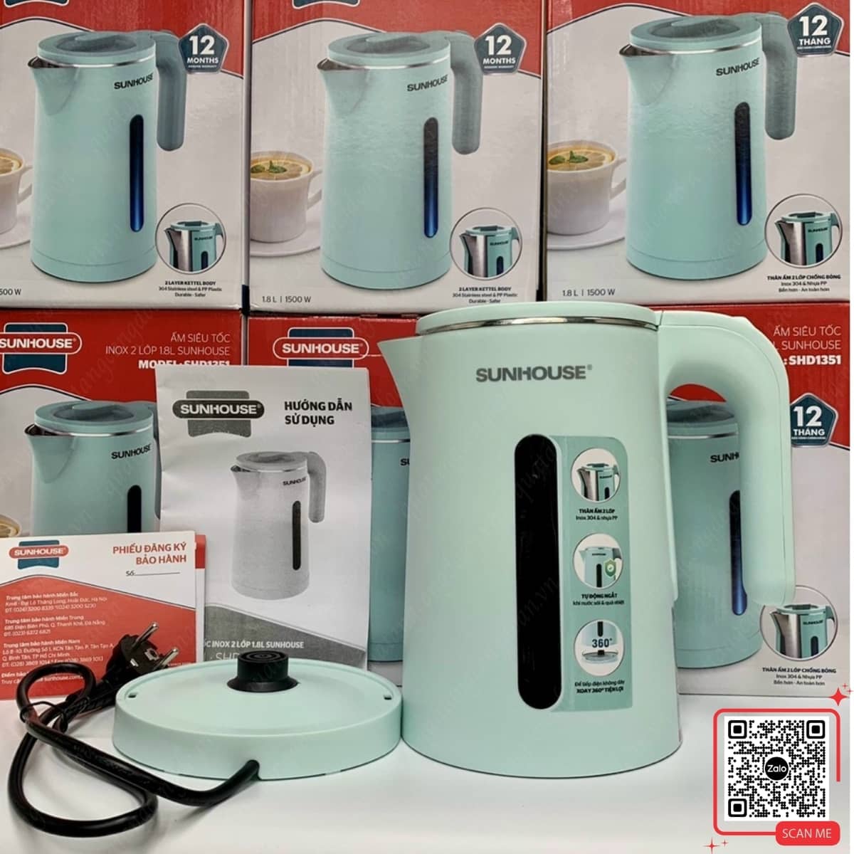 Ấm siêu tốc Sunhouse 1.8L màu xanh ngọc sang trọng và tiện dụng