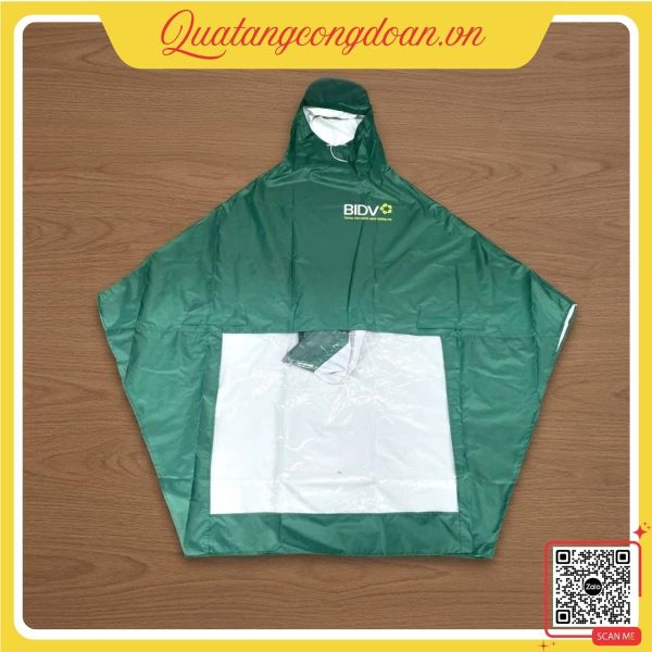 Áo mưa cánh dơi màu xanh in logo BIDV quà tặng khách hàng ngân hàng