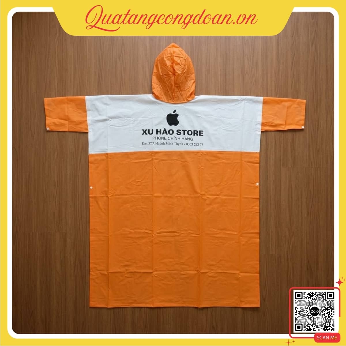 ao-mua-mau-cam-in-logo-xu-hao-store Áo mưa màu cam in logo Xu Hào Store làm quà tặng quảng cáo thương hiệu