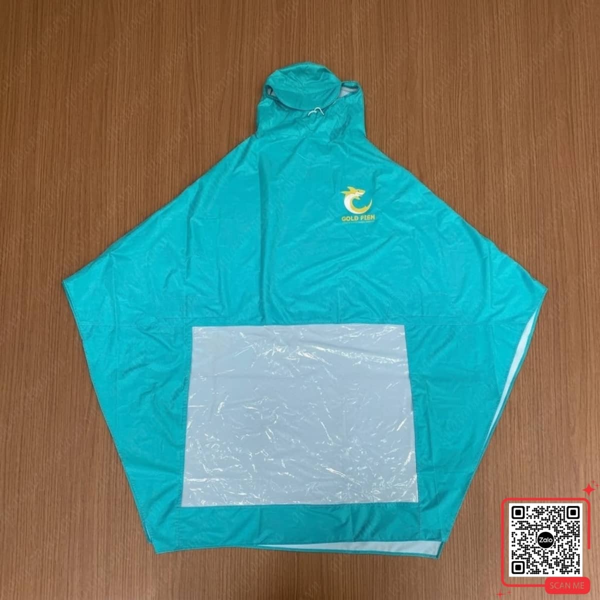 Áo mưa quà tặng in logo Gold Fish màu xanh ngọc nổi bật