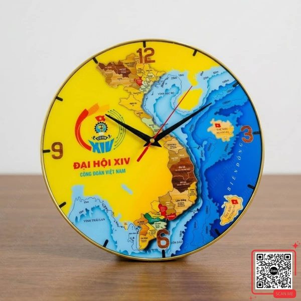 Đồng Hồ Treo Tường Lưu Niệm Đại Hội Công Đoàn 3 Đồng hồ treo tường in logo Đại hội Công đoàn
