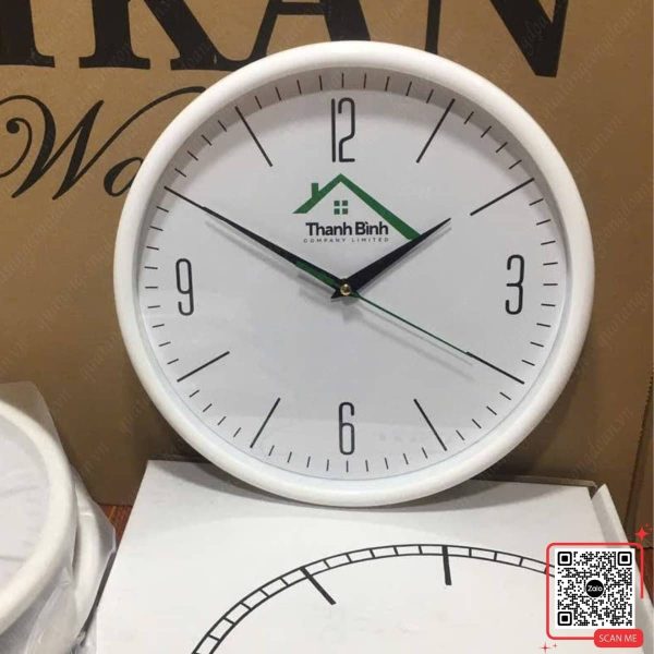 Đồng Hồ Treo Tường Màu Trắng In Logo Nội Thất Thanh Bình 3 Đồng hồ treo tường in logo Nội Thất Thanh Bình cao cấp