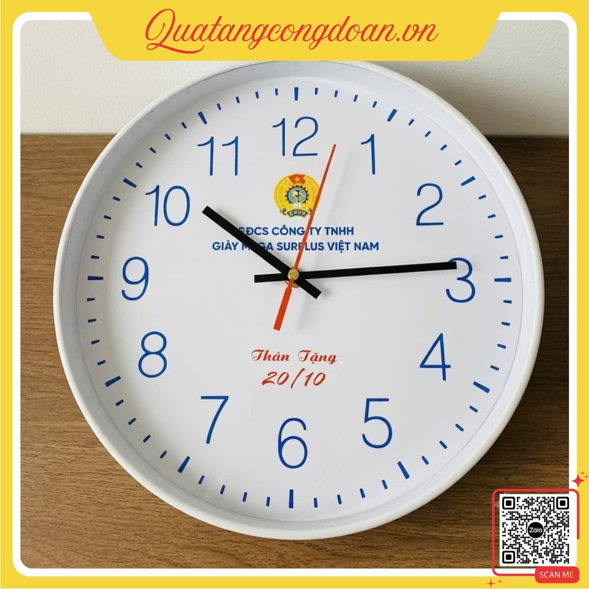 dong-ho-treo-tuong-mau-trang-in-logo-cong-doan Đồng hồ treo tường màu trắng in logo Công đoàn làm quà tặng đoàn viên