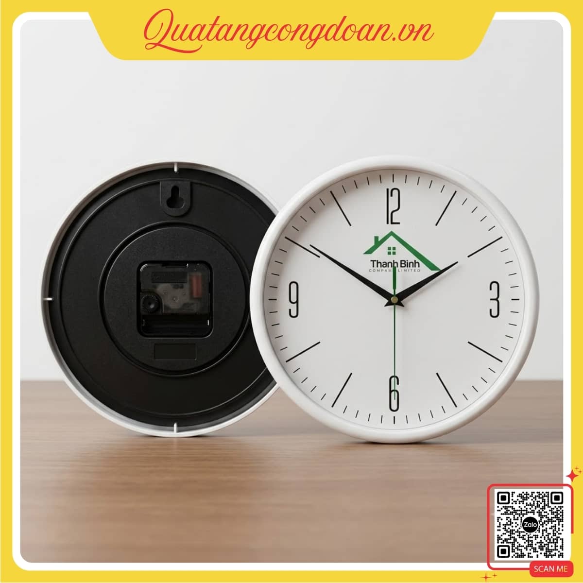 dong-ho-treo-tuong-mau-trang-in-logo-noi-that-thanh-binh Đồng hồ treo tường màu trắng in logo Nội Thất Thanh Bình