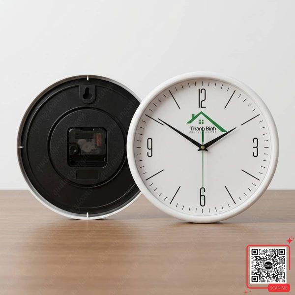 Đồng Hồ Treo Tường Màu Trắng In Logo Nội Thất Thanh Bình 4 Đồng hồ treo tường quà tặng Nội Thất Thanh Bình màu trắng