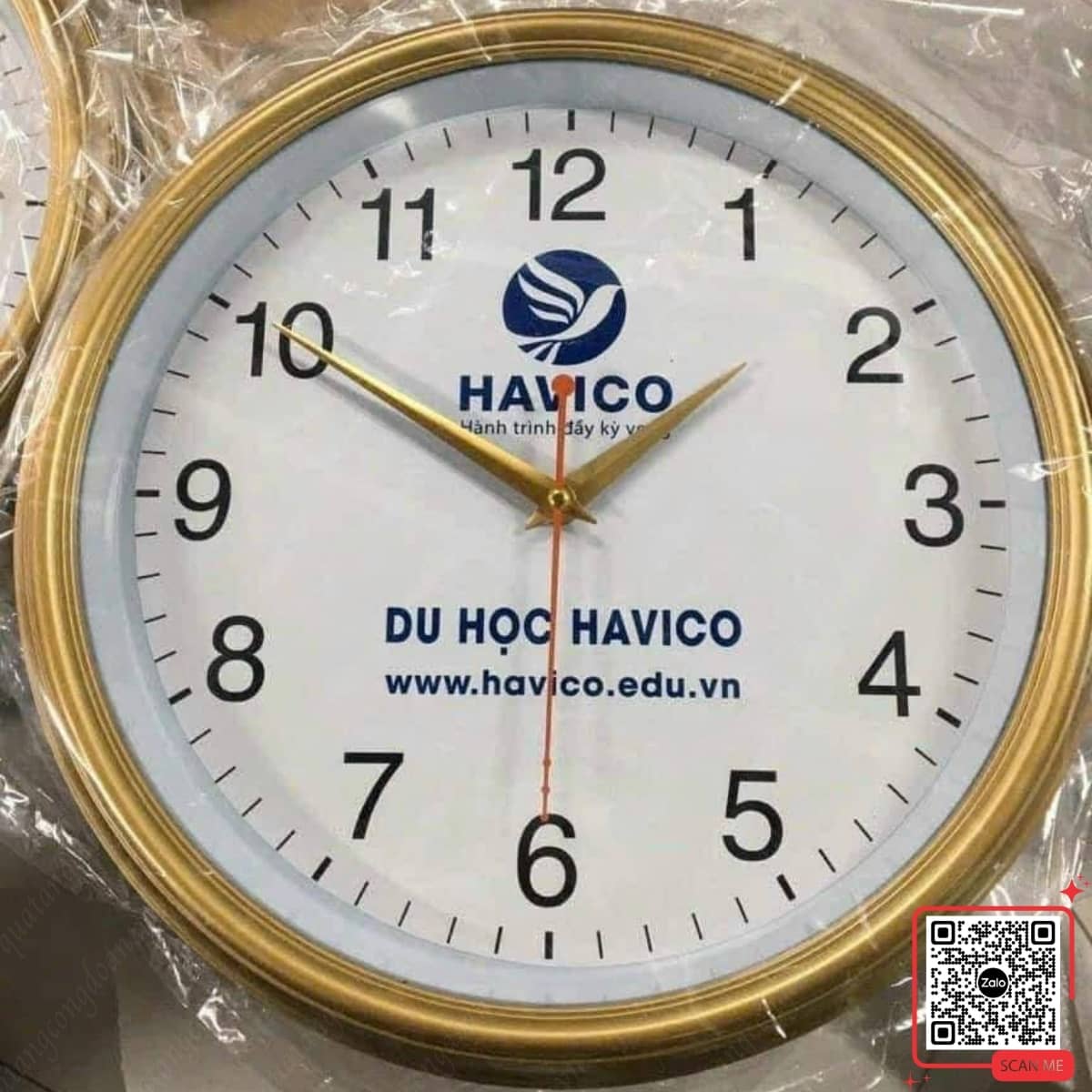 Đồng Hồ Treo Tường Màu Trắng In Logo Nội Thất Thanh Bình 10 Đồng hồ treo tường vành vi mạ vàng in logo Havico