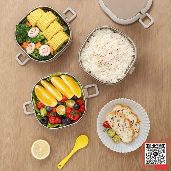 Hộp Cơm 3 Tầng Inox 304 Kalpen 6 hop com inox 304 3 tang kalpen in logo theo yeu cau