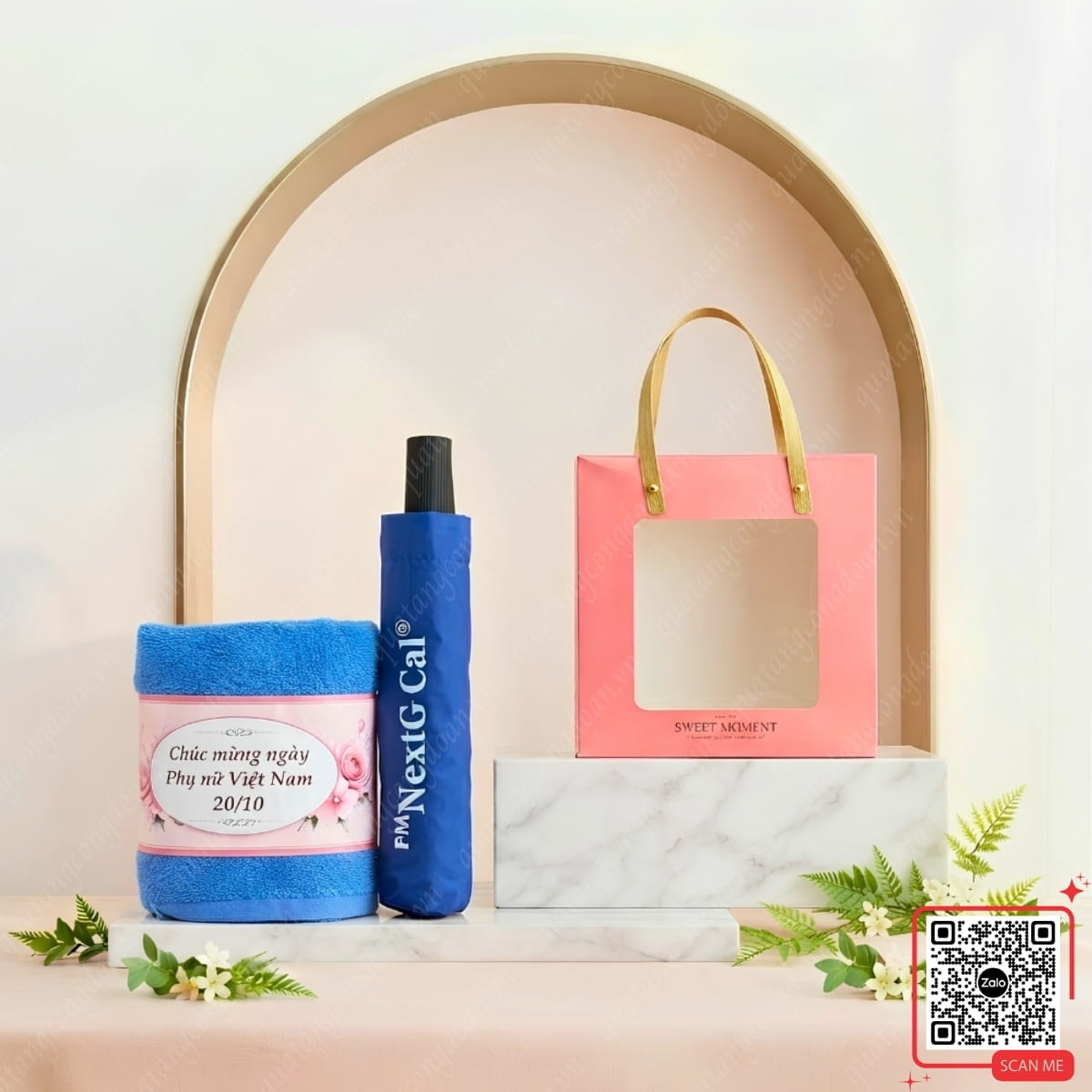 set-qua-tang-khan-lau-dau-kem-o-gap-gon Set quà tặng khăn lau đầu kèm ô gấp gọn